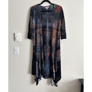 One World Boho Velvet Dress Large Asymmetrical Handkerchief Blue‎ Red Summer Y2K